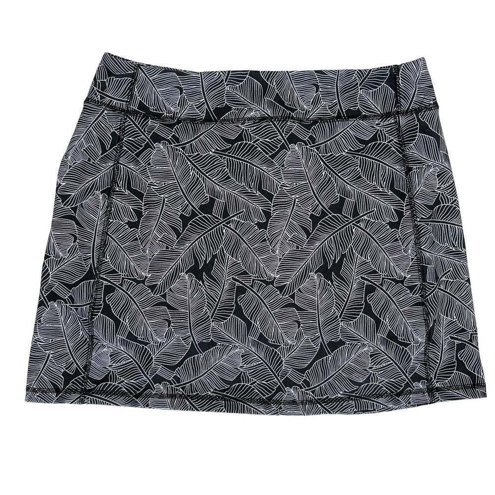 Lands End Womens Skort Medium 10 12 Black White Tropical Print Golf Pickleball